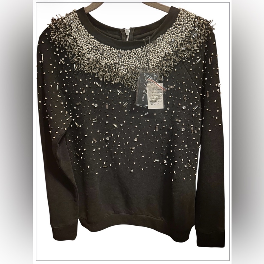 Jean-Louis Scherrer NWT Chic Black Beaded Women's Top SIZE S, or M P2P 19” L26”